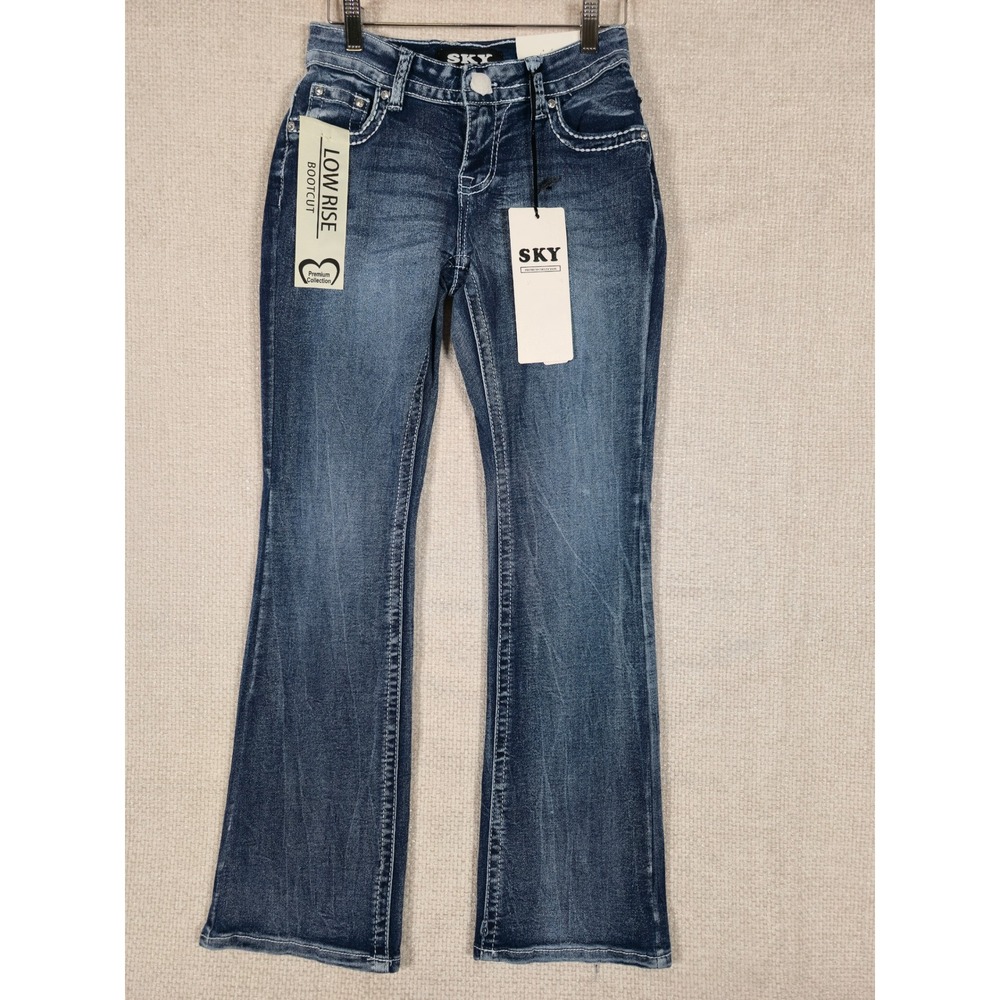 SKY Women's‎ Blue Wash Low Rise Bootcut Jeans  Wings Heart Pockets Sz 5/6 NWT